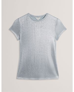 Ted Baker Metallic Short Sleeve Slim Fit T-Shirt - Grey