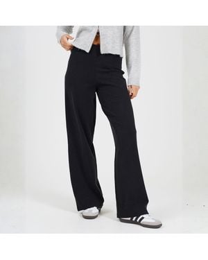 Brave Soul Bs Charcoal Ribbed Wide Leg Trousers - Blue