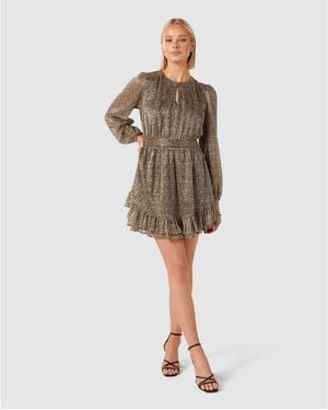 Forever New Goldie Long Sleeve Plisse Mini Dress - Natural
