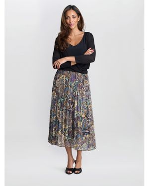 Gina Bacconi Jacquard Pleated Skirt - Grey