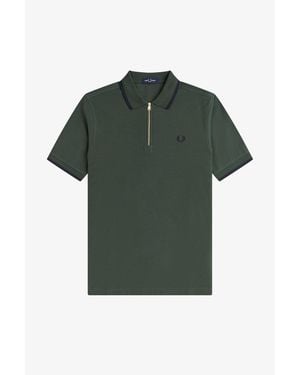 Fred Perry Crepe Zipped Short-Sleeve Polo Shirt - Green