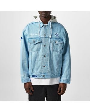 Aape Patch Detail Denim Hooded Jacket - Blue
