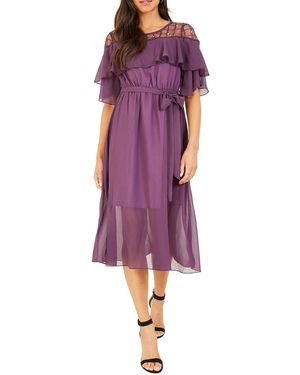 Yumi' Lace Frill Midi Dress - Purple