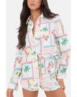 I Saw It First Printed Crepe Long Sleeve Shirt - Natural