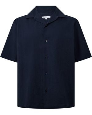 Maison Kitsuné Seersucker Resort Long Sleeve Patterned Shirt - Blue