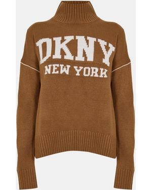 DKNY Knitted Turtle Neck Jumper - Brown