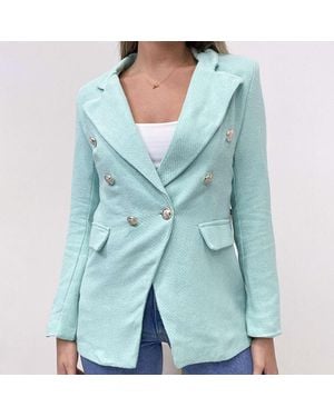 I Saw It First Isawitfirst Textured Military Button Double Breasted Blazer - Blue