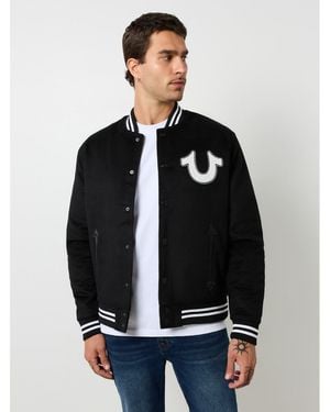 TRUE RELIGION Wool Horseshoe Long Sleeve Varsity Jacket - Black