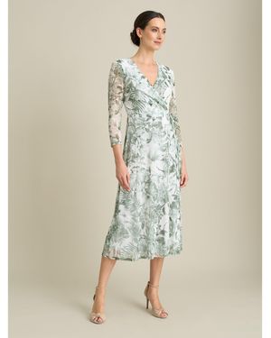 Gina Bacconi Nancie Floral Mesh Faux Wrap Dress - Natural