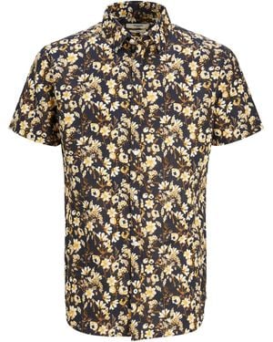 Jack & Jones Short-Sleeve Print Oxford Shirt - Black