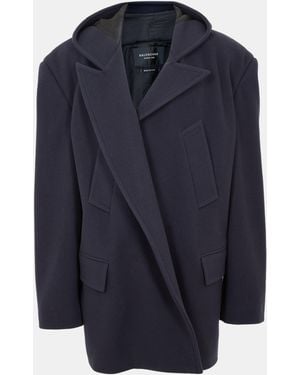 Balenciaga Melton Double-Breasted Pea Coat - Blue