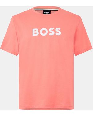 BOSS Bodywear Short Sleeve T-Shirt With Logo Print Detail - Pink