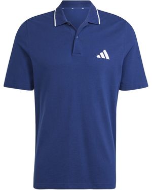adidas Essentials Cotton 3-Stripes Polo Shirt - Blue