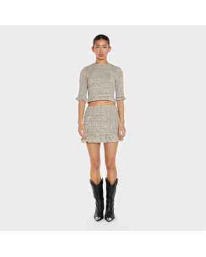 Glamorous Check Shirred Crop-Top - Natural