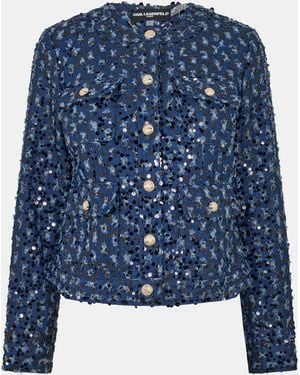KARL LAGERFELD Classic Denim Structured Fit Denim Jacket - Blue