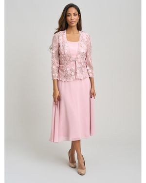 Gina Bacconi Patty Lace Jacket And Chiffon Midi Dress - Pink