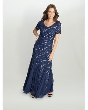 Gina Bacconi Maybelle Sequin Mesh Illusion Dress - Blue