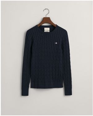 GANT Stretch Cotton Cable Knit Crew Neck Jumper - Blue