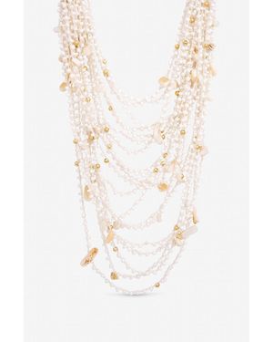 Mood Plated Statement Multirow Beaded Necklace - White