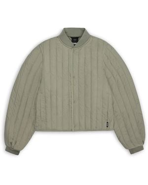 Rains Banja Liner Bomber Water Resistant Cropped Quilted Jacket - Green