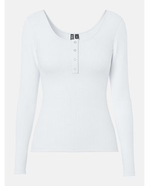 Pieces Kitte Cotton Long-Sleeve Slim-Fit Blouse - White