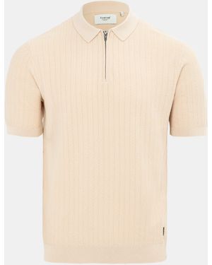 Firetrap 1/4 Zip Short Sleeve Ribbed Knit Polo - Natural