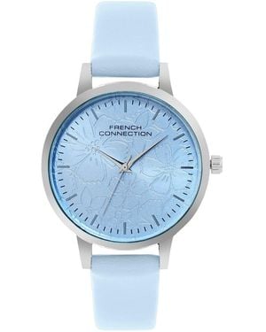 French Connection Case Round Shape Strap Quartz Watch - Blue