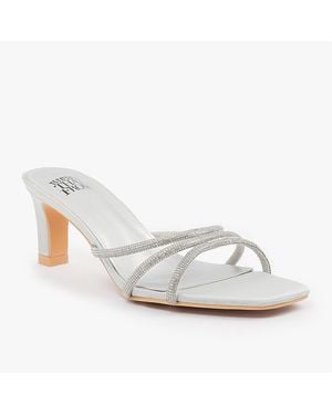 Where's That From Abia Square Toe Low Block Heel With Diamante Strap - White