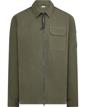 C.P. Company Gabardine Lens Cotton Long Sleeve Overshirt - Green