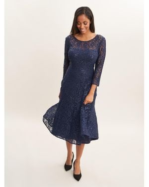 Gina Bacconi Elianna Midi Sequin Lace Cocktail Dress - Blue