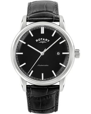 Rotary Heritage Auto Ss Leather Watch - Black