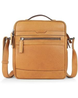 PRIMEHIDE Leather Crossbody Bag With Top Handle And Shoulder Strap - Brown