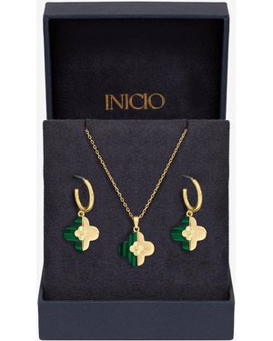 Inicio Plated And Malachite Clover Set - Black