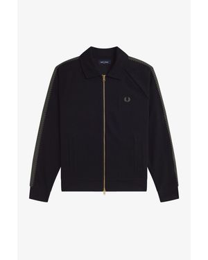 Fred Perry Side Tape Zip-Through Ribbed Tracksuit Top - Blue