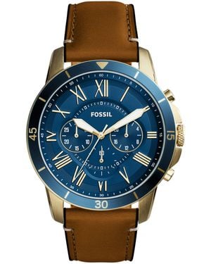 Fossil Fs5268 Men's Grant Chronograph Leather Strap Watch - Black