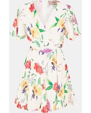 AX Paris Floral Printed Wrap Top Skater Dress - White
