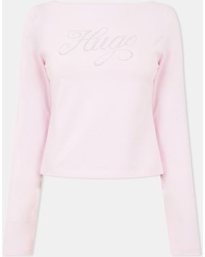 HUGO 'S Long Sleeve Cotton Crop Top - Pink
