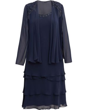 Gina Bacconi Camira Lace Shoulder Tier Jacket Dress - Blue