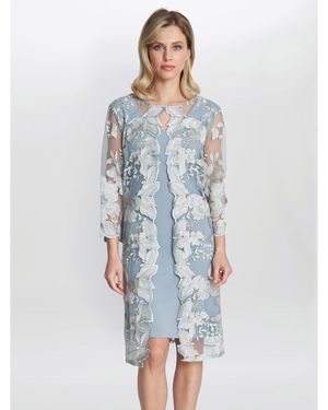 Gina Bacconi Savoy Embroidered Lace Mock Jacket Dress - Blue