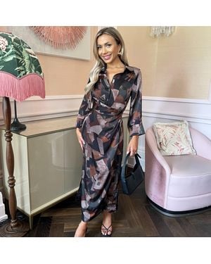AX Paris Abstract Print 3/4 Sleeve Shirt Midi Dress - Grey