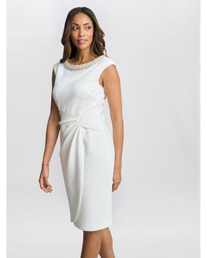 Gina Bacconi Sansa Wrap Dress With Beaded Neck - White