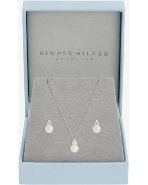 Simply Silver 925 Sterling Plated Freshwater Pearl Set - Grey