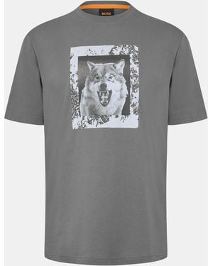 BOSS Lupo T-Shirt, Unique Polar Bear Graphic - Grey