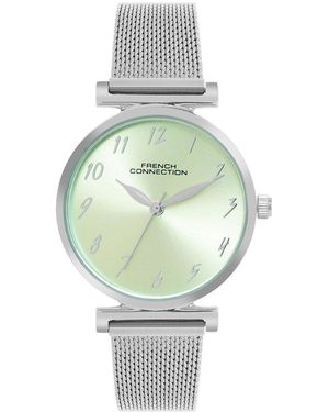 French Connection Case Round Shape Strap Quartz Watch - Metallic