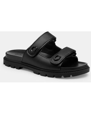 COACH Double Band Flat Sandals - Black