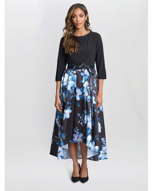 Gina Bacconi Louise Printed High/Low Midi Dress - Blue