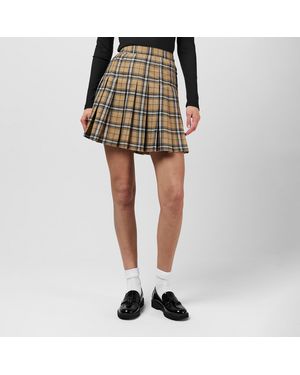 Fabric Pleated Checked Skort - Natural