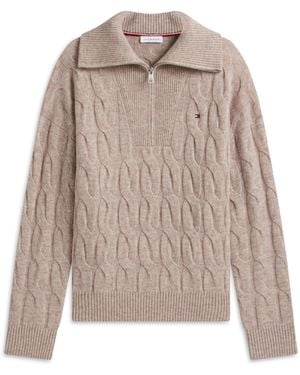 Tommy Hilfiger Wool Cable Knit 1/4 Zip Jumper - Natural