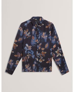 Ted Baker Leaf Print Long-Sleeve Patterned Shirt - Blue