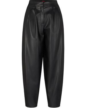 HUGO Hesizila Solid Patterned Wide Leg Trousers - Black